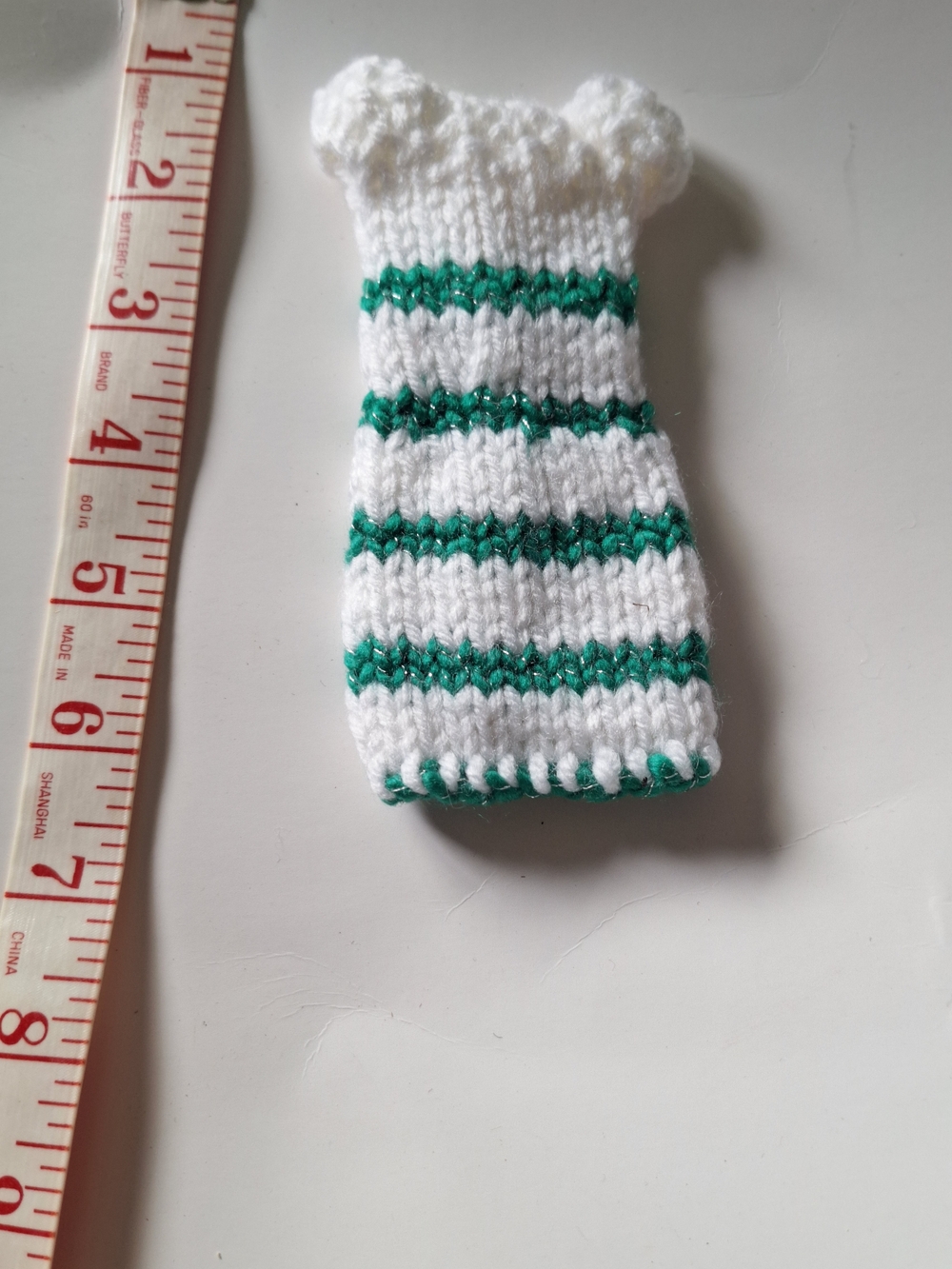 White & Green Striped Knit Doll Dress - Kids Toys Dolls Accessory